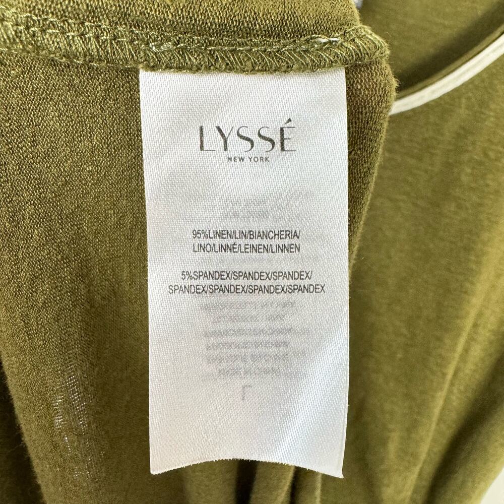 Lysse Olive Green Linen Blend Relaxed Casual Coastal Breathable Hi Low Tunic Tee - Picture 9 of 10